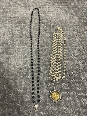 Virgins Saints & Angels Black Bead Necklace with Gold Pendant
